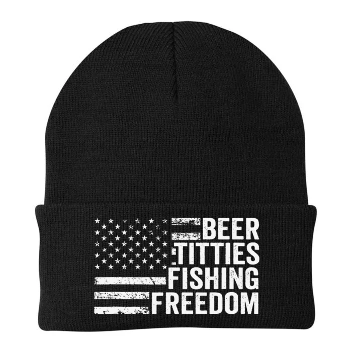 Beer Titties Fishing Freedom Funny Drinking USA Flag Knit Cap Winter Beanie