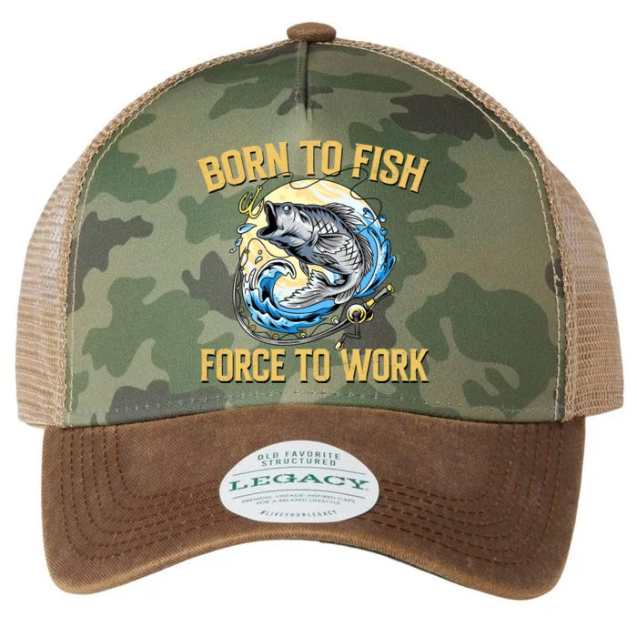 Born To Fish Forced To Work Funny Fishing Legacy Tie Dye Trucker Hat