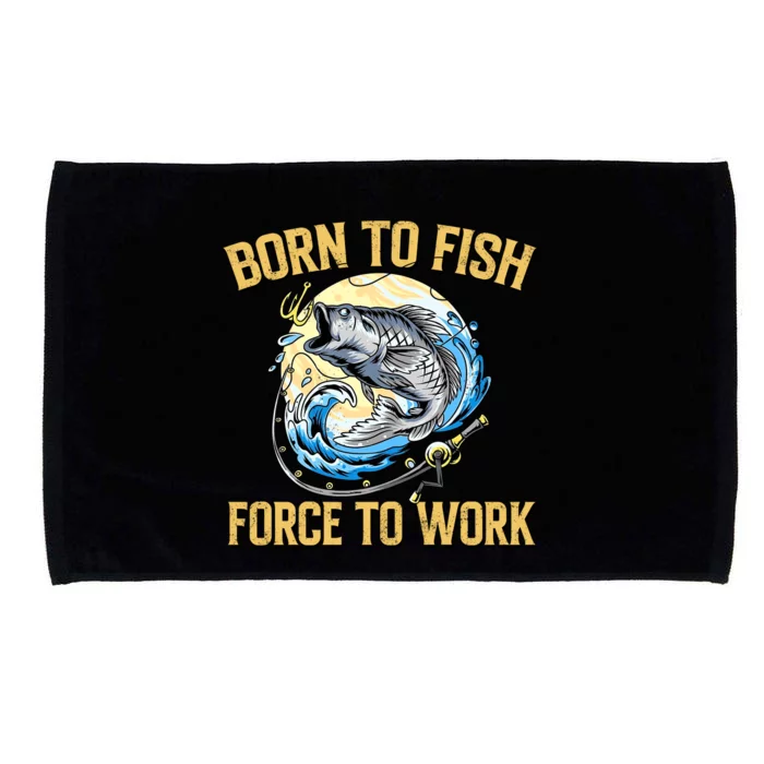 Born To Fish Forced To Work Funny Fishing Microfiber Hand Towel