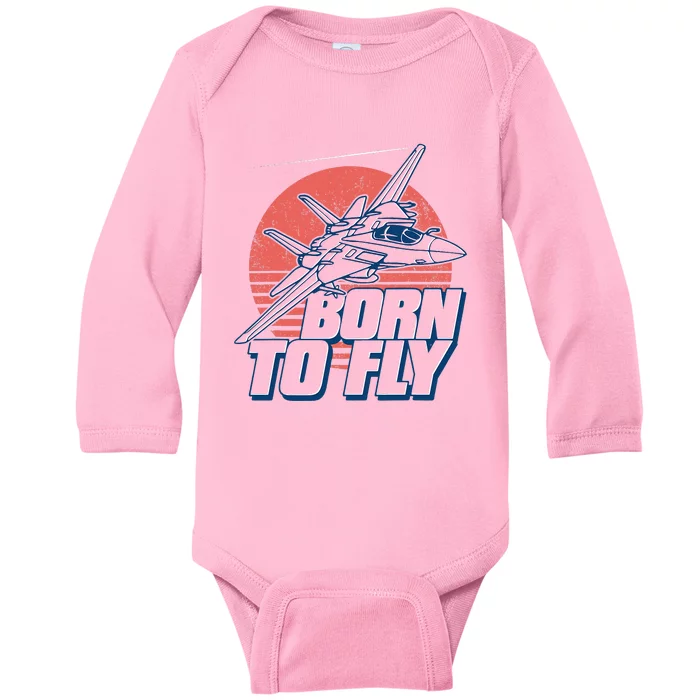 Born To Fly Fighter Jet Plane Airplane Baby Long Sleeve Bodysuit