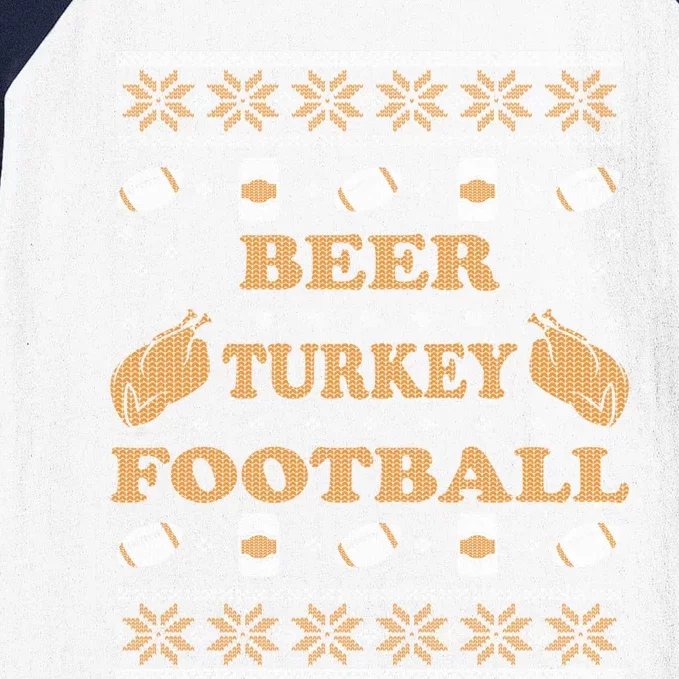 Beer Turkey Football Funny Thanksgiving Ugly Cool Gift Baseball Sleeve Shirt