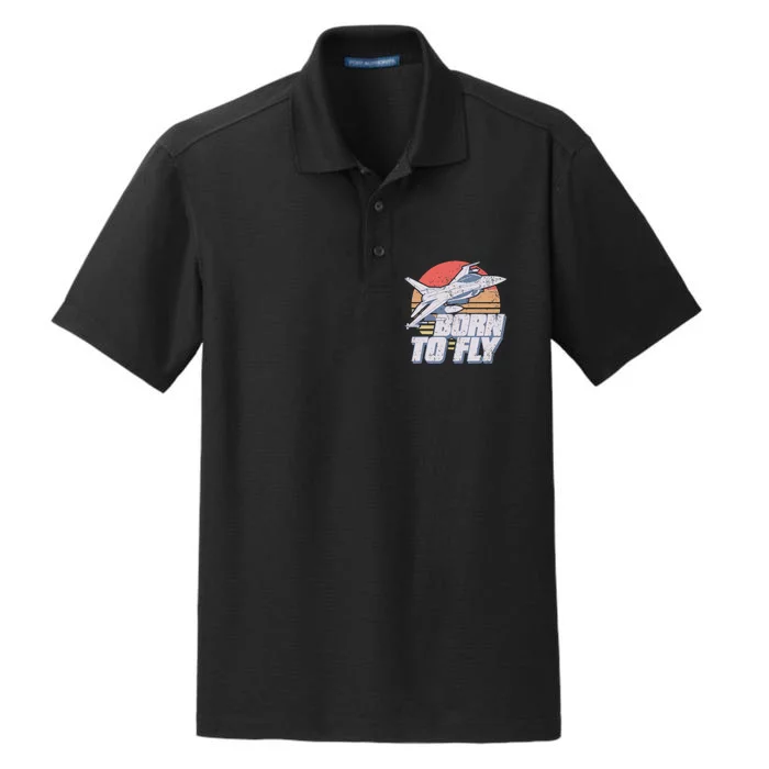 Born To Fly Fighter Jet Plane Airplane Dry Zone Grid Performance Polo