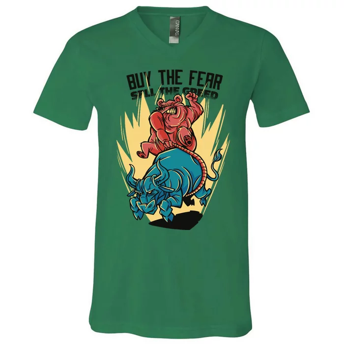 Buy The Fear Sell The Greed Stock Market V-Neck T-Shirt