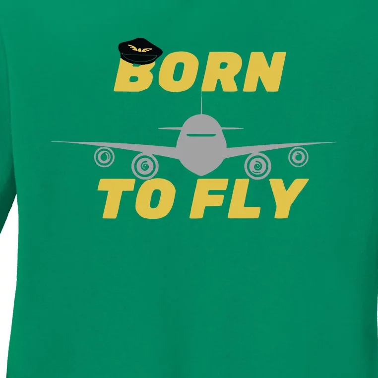 Born To Fly Pilot Ladies Long Sleeve Shirt