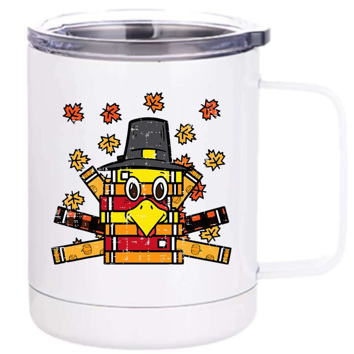 Books Turkey Funny Read Thanksgiving Teacher Fall Front & Back 12oz Stainless Steel Tumbler Cup