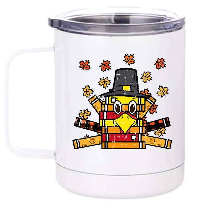 Books Turkey Funny Read Thanksgiving Teacher Fall Front & Back 12oz Stainless Steel Tumbler Cup