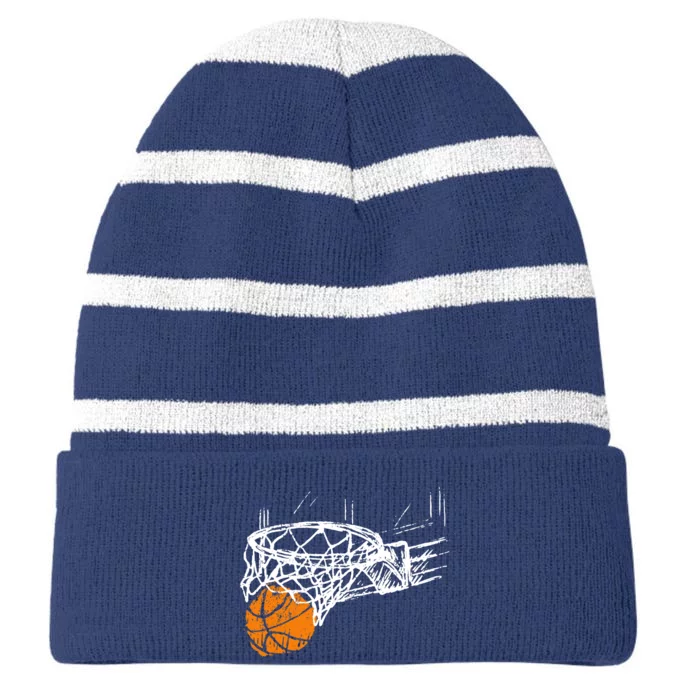 Basketball Team Fan Wo Teens Dunking Striped Beanie with Solid Band