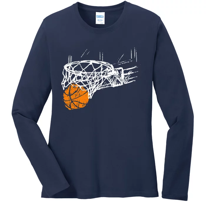 Basketball Team Fan Wo Teens Dunking Ladies Long Sleeve Shirt