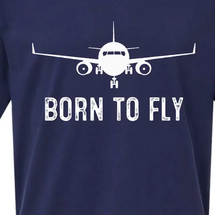 Born To Fly Funny Airplane Pilot Gift Men Aviation Airline Sueded Cloud Jersey T-Shirt