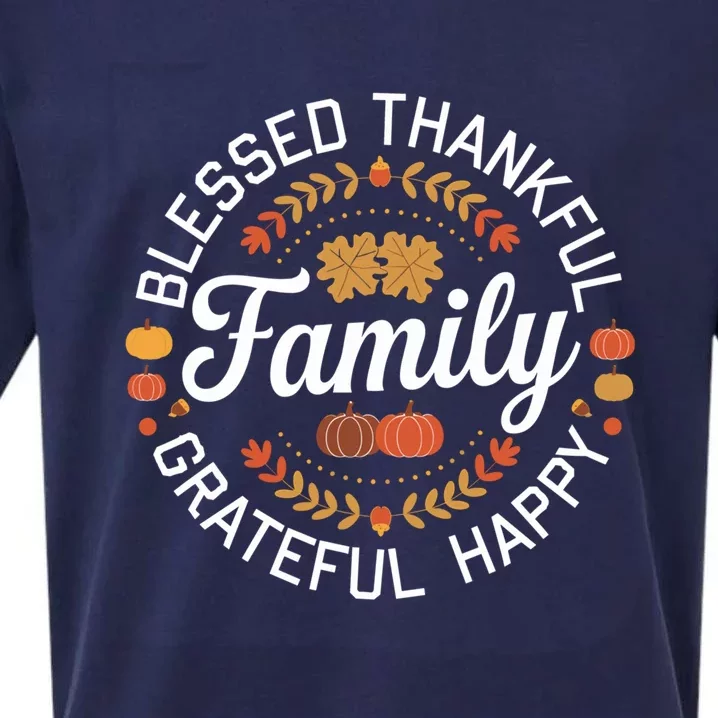 Blessed Thankful Family Thanksgiving Gift Sueded Cloud Jersey T-Shirt