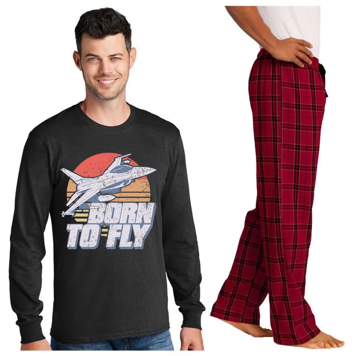 Born To Fly Fighter Jet Plane Airplane Long Sleeve Pajama Set