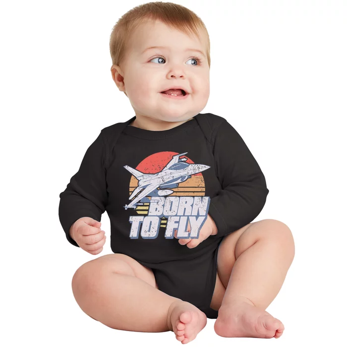 Born To Fly Fighter Jet Plane Airplane Baby Long Sleeve Bodysuit