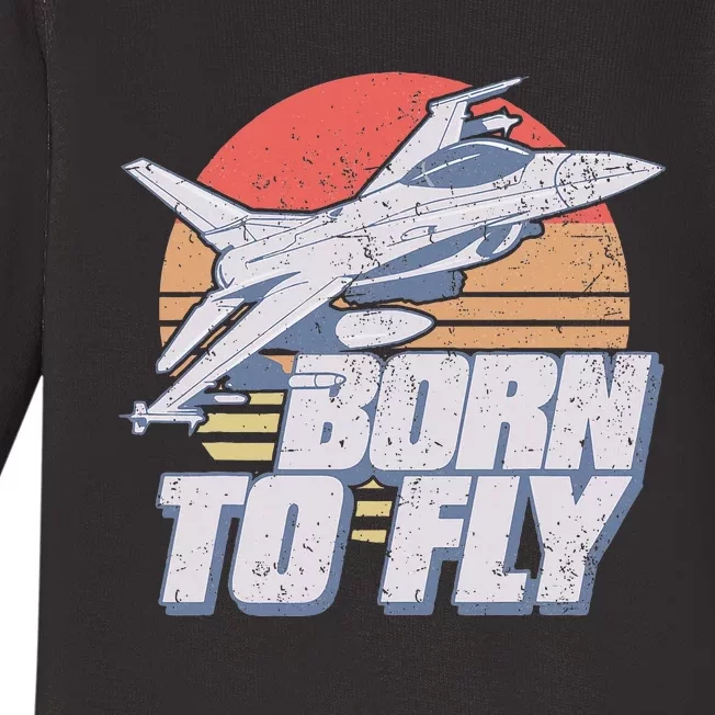 Born To Fly Fighter Jet Plane Airplane Baby Long Sleeve Bodysuit