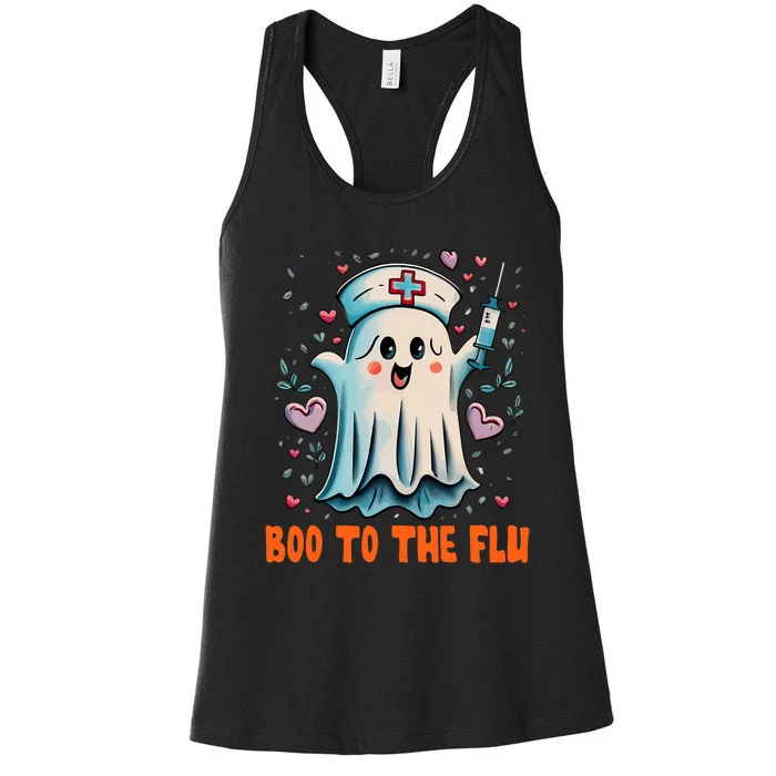 Boo To Flu Ghost Retro Halloween Women's Racerback Tank