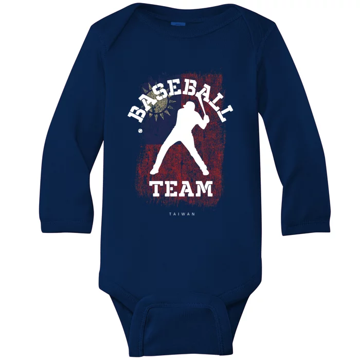 Baseball Taiwan Flag Softball Player Baseball Gift Baby Long Sleeve Bodysuit