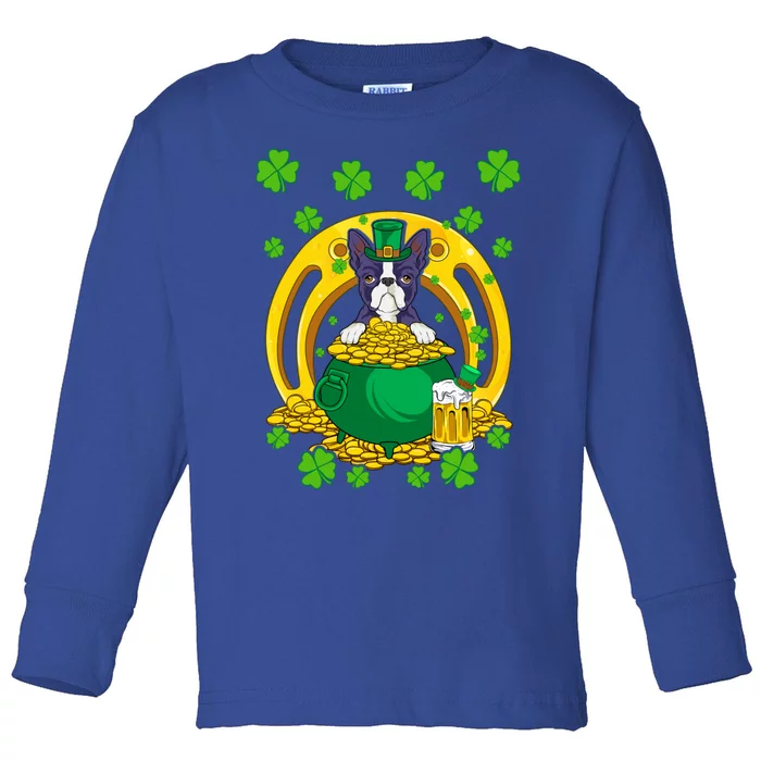 Boston Terrier Funny St Patrick's Day Dog Lover Gift Toddler Long Sleeve Shirt