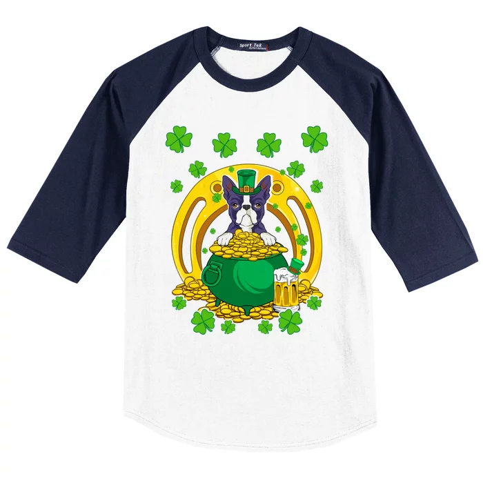 Boston Terrier Funny St Patrick's Day Dog Lover Gift Baseball Sleeve Shirt