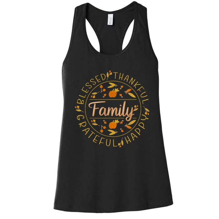 Blessed Thankful Family Thanksgiving Women's Racerback Tank