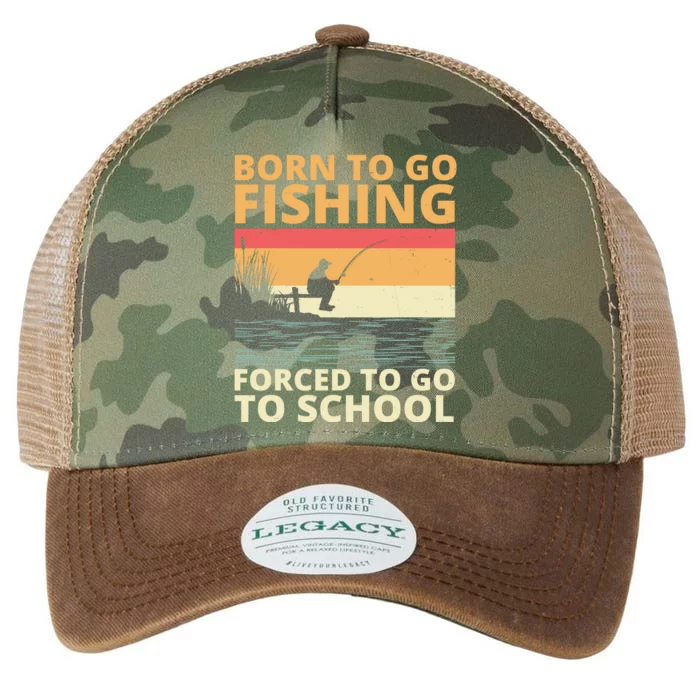 Born To Go Fishing Forced To Go To School Funny Legacy Tie Dye Trucker Hat