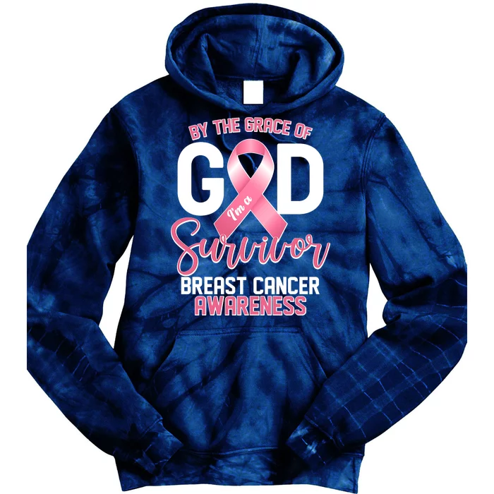 By The Grace Of God IM A Survivor Breast Cancer Awareness Tie Dye Hoodie