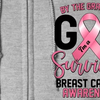 By The Grace Of God IM A Survivor Breast Cancer Awareness Full Zip Hoodie