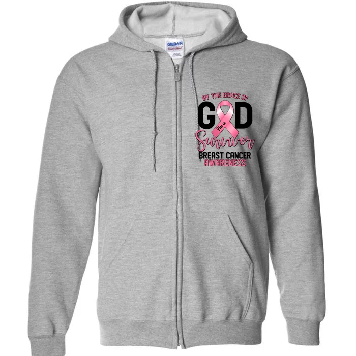 By The Grace Of God IM A Survivor Breast Cancer Awareness Full Zip Hoodie