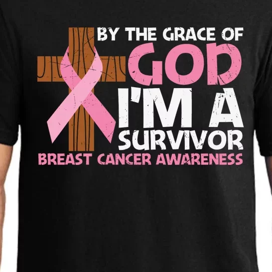 By The Grace Of God I'm A Survivor Breast Cancer Awareness Cross Pink Ribbon Pajama Set