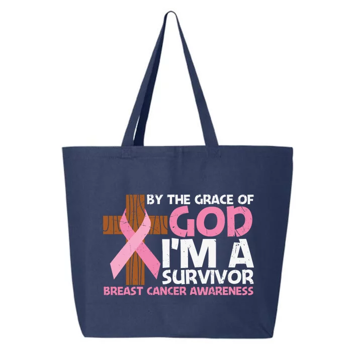 By The Grace Of God I'm A Survivor Breast Cancer Awareness Cross Pink Ribbon 25L Jumbo Tote