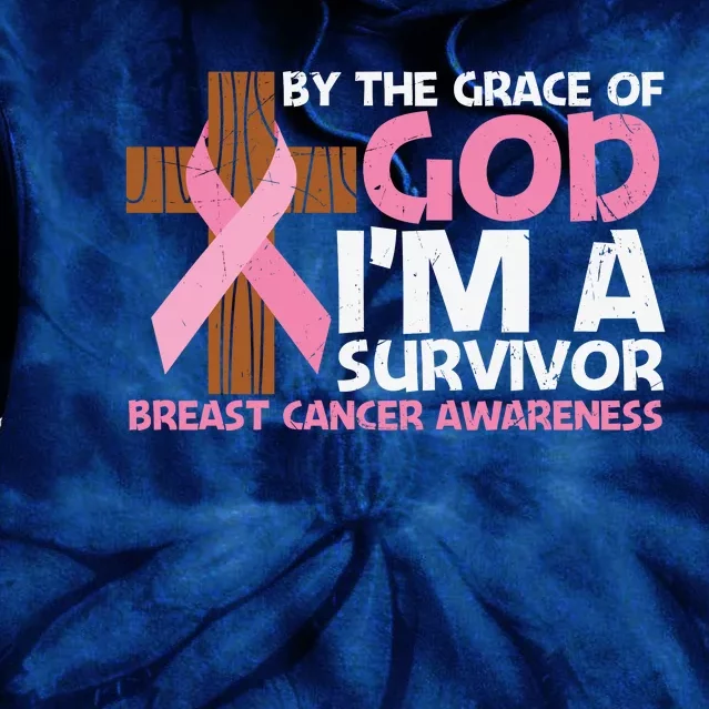 By The Grace Of God I'm A Survivor Breast Cancer Awareness Cross Pink Ribbon Tie Dye Hoodie