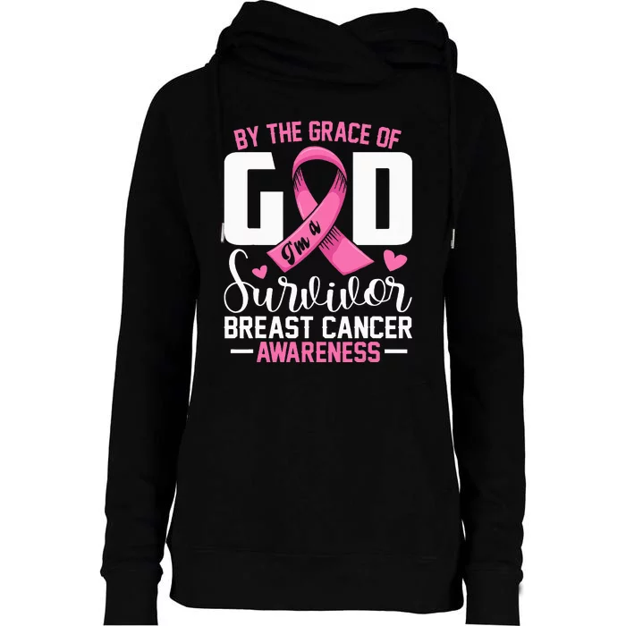 By The Grace God Im A Survivor Breast Cancer Survivor Womens Funnel Neck Pullover Hood