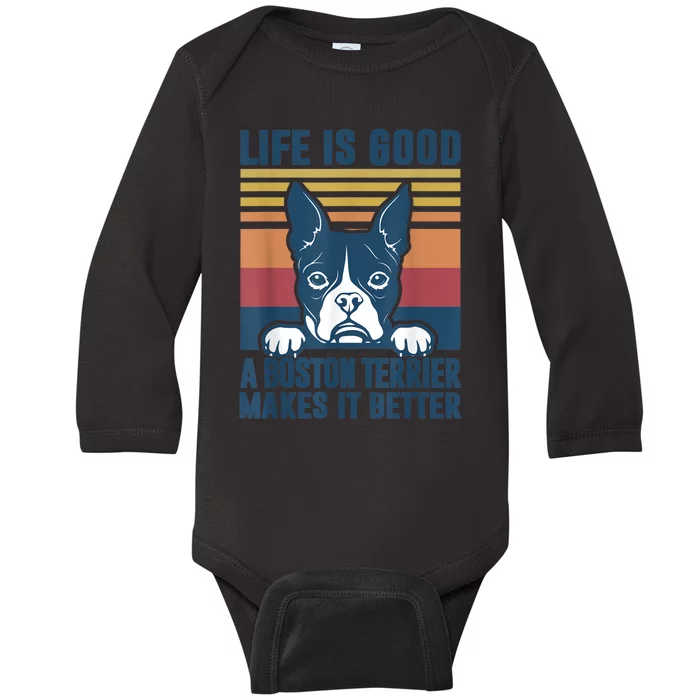 Boston Terrier Gifts For Women Men Boston Terrier Dad Mom Baby Long Sleeve Bodysuit