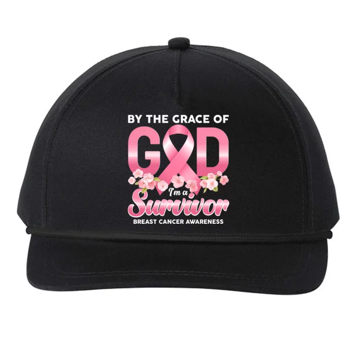 By The Grace Of God Im A Survivor Breast Cancer Awareness Snapback Five-Panel Rope Hat