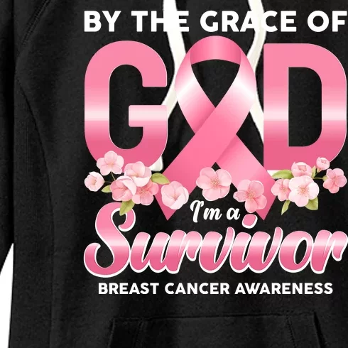 By The Grace Of God Im A Survivor Breast Cancer Awareness Women's Fleece Hoodie