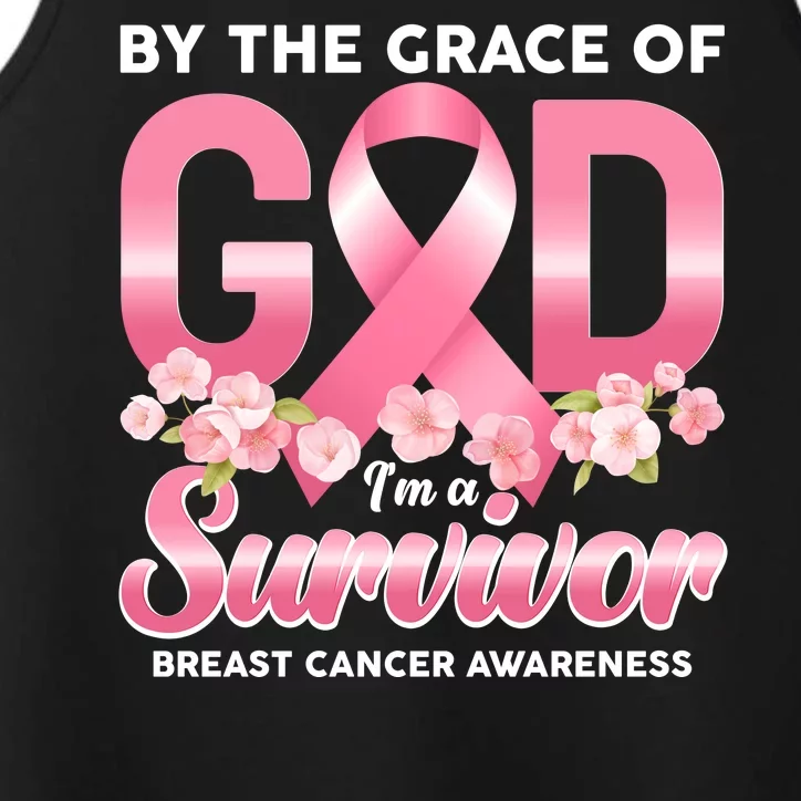 By The Grace Of God Im A Survivor Breast Cancer Awareness Performance Tank