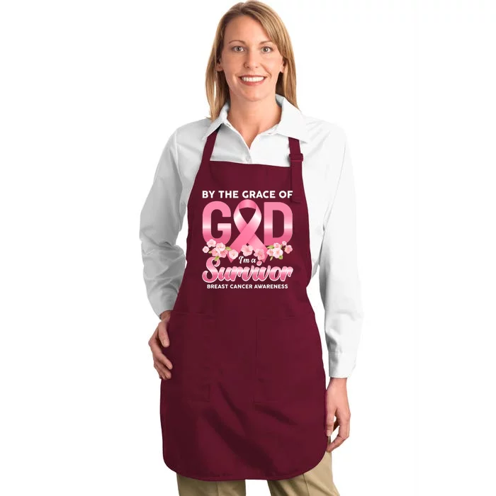 By The Grace Of God Im A Survivor Breast Cancer Awareness Full-Length Apron With Pocket