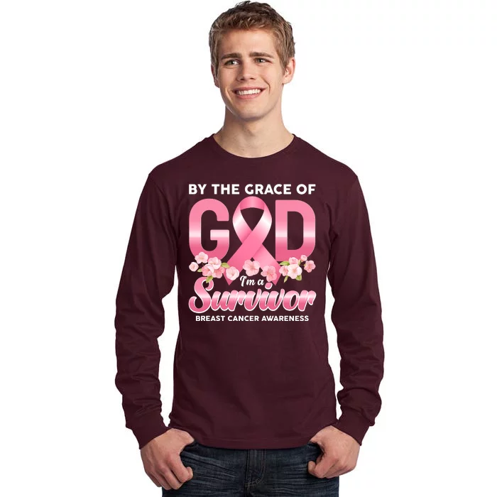 By The Grace Of God Im A Survivor Breast Cancer Awareness Tall Long Sleeve T-Shirt