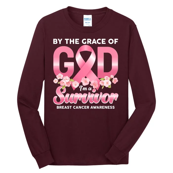 By The Grace Of God Im A Survivor Breast Cancer Awareness Tall Long Sleeve T-Shirt