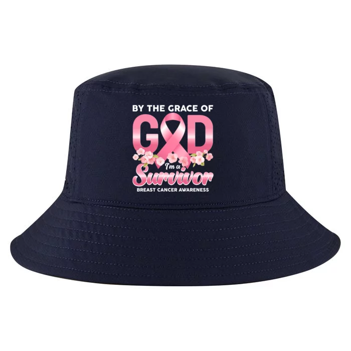 By The Grace Of God Im A Survivor Breast Cancer Awareness Cool Comfort Performance Bucket Hat