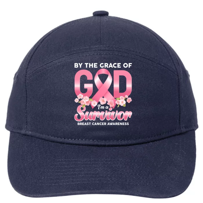 By The Grace Of God Im A Survivor Breast Cancer Awareness 7-Panel Snapback Hat