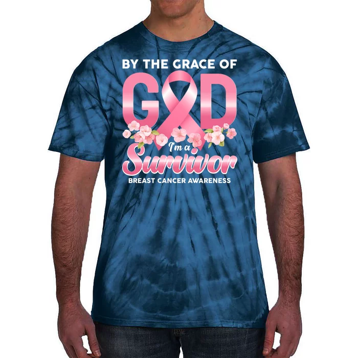 By The Grace Of God Im A Survivor Breast Cancer Awareness Tie-Dye T-Shirt