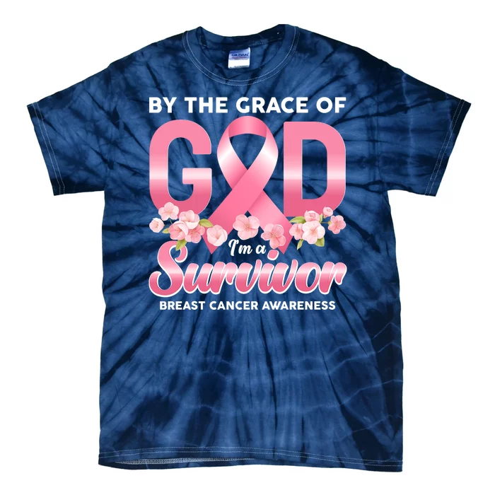 By The Grace Of God Im A Survivor Breast Cancer Awareness Tie-Dye T-Shirt