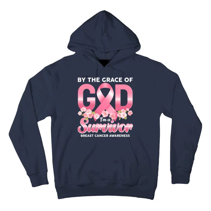 By The Grace Of God Im A Survivor Breast Cancer Awareness Tall Hoodie