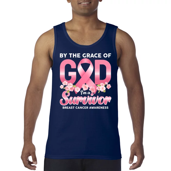 By The Grace Of God Im A Survivor Breast Cancer Awareness Tank Top