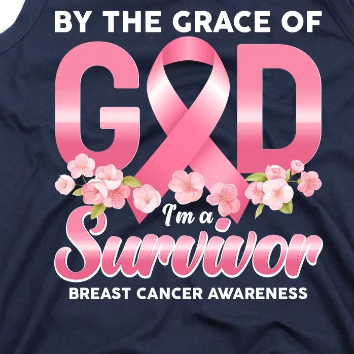 By The Grace Of God Im A Survivor Breast Cancer Awareness Tank Top