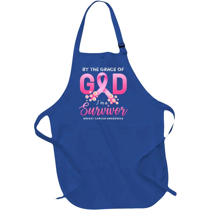 By The Grace God Im A Survivor Breast Cancer Survivor Full-Length Apron With Pocket