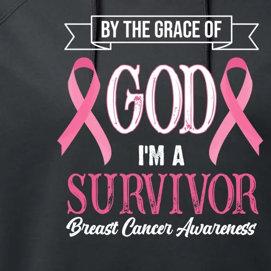 By The Grace Of God I'm A Survivor Breast Cancer Awareness Performance Fleece Hoodie