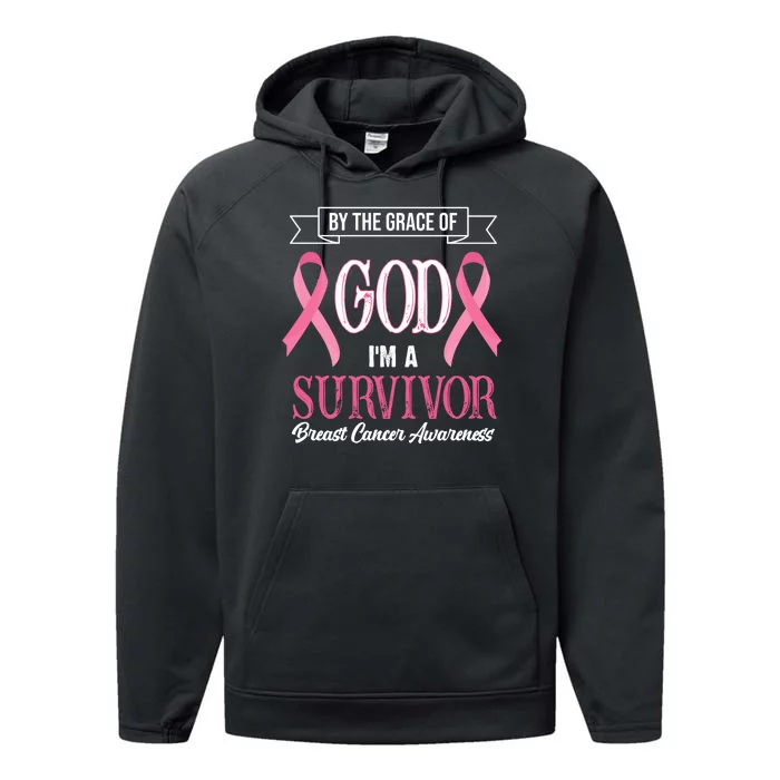 By The Grace Of God I'm A Survivor Breast Cancer Awareness Performance Fleece Hoodie