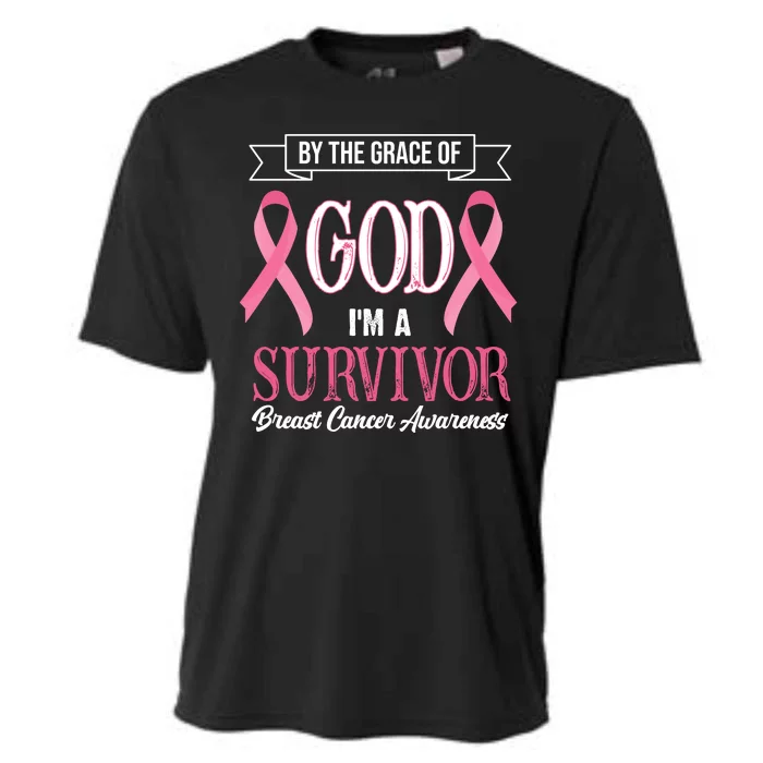 By The Grace Of God I'm A Survivor Breast Cancer Awareness Cooling Performance Crew T-Shirt