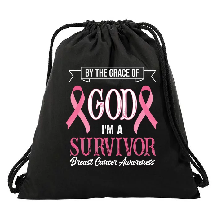 By The Grace Of God I'm A Survivor Breast Cancer Awareness Drawstring Bag