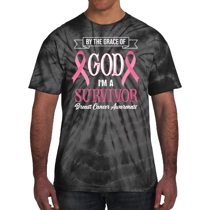 By The Grace Of God I'm A Survivor Breast Cancer Awareness Tie-Dye T-Shirt